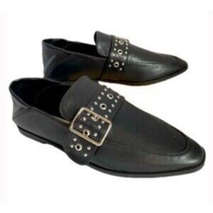 Studded Buckle Loafers Flats Black Vintage Havana Maureen  Sz 6.5 Goth Preppy